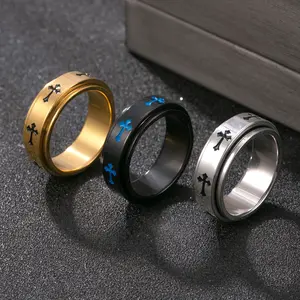 ORP Rotatable Metal Cross Ring For Men & Women SilverColor Stainless Steel Ring Punk Gothic SimpleAccessories Jewelry Gift for Adults Modern Unique, Punk Gothic Aesthetic