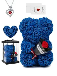 Handmade Eternal Flower Rose Bear Necklace Gift Set, Valentine's Day, Mother's Day, Graduation, Wedding, Christmas Gifts
