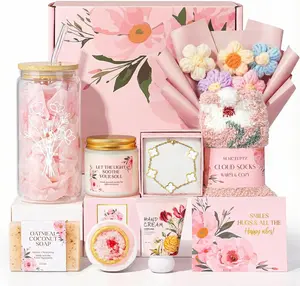 9pcs Happy Birthday Gifts for Women, Christmas Ideas Mothers Day Gift Baskets Unique Rose Self Care Set Valentines Day Gift for Her Mom Sister Wife Friend Friendship Teacher