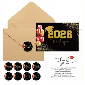 30Pcs 2026 Graduation Thank You Cards with Envelopes, Black Gold Graduation Notes in Red Blue Purple, Ideal Graduation Gift and Party Favors