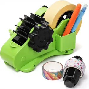 Multi-Roll Heat Tape Dispenser, 1" and 3" Double Reel Cores Sublimation Tape Dispenser for Pre-Cut Heat Transfer Tape, Semi-Automatic Desk Packaging Tape Dispenser with Compartment Slot, Green