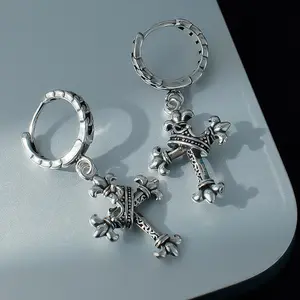 Unisex Cross Stud Earrings - Retro Crown Gothic Y2K Minimalist Hip-Hop Statement Jewelry, Lightweight Chrome Cross Embellishment Grunge Accessory, Accessories for Women, Party Gift for Daily Wear, Cross Embellishment Earrings
