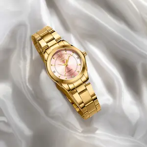 OLEVS Women's L6002 Gold Strap Luminous Quartz Watch Set with Stainless Steel Case Water Resistant 30m Elegant Gift Box for Casual & Festive Occasions