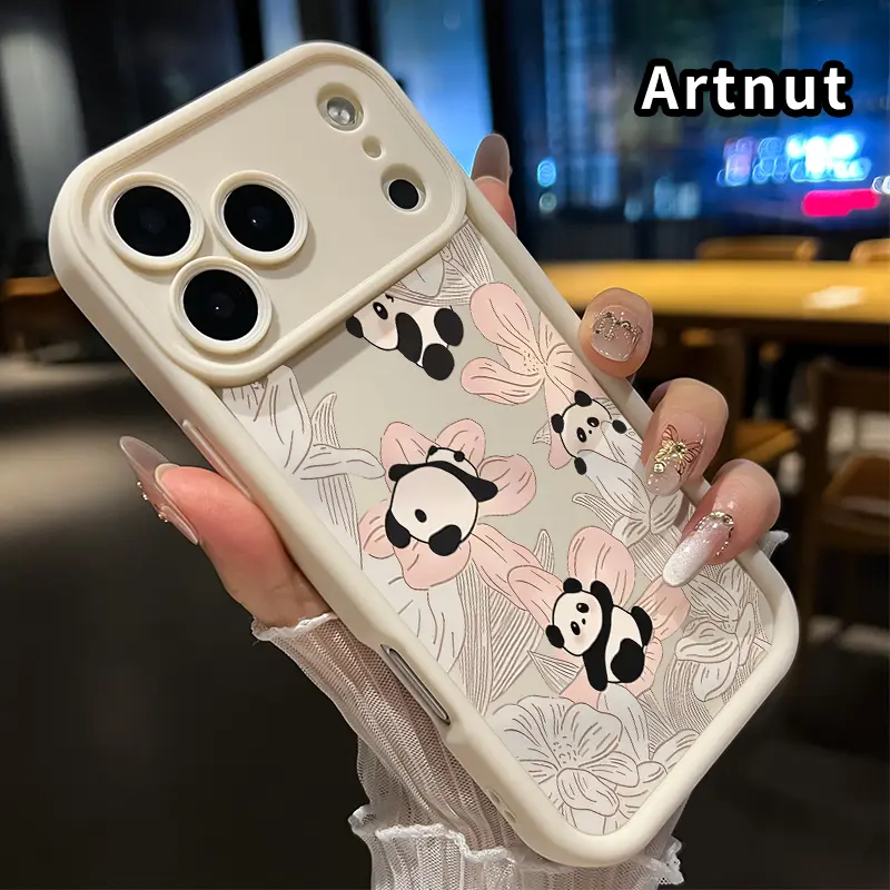 Protective Shockproof Casing for iPhone 17 Pro Max, Straight Edge, Panda Garden Pattern, Upgraded Lens Protection, Durable Bumper Cover, Smartphone, Handheld