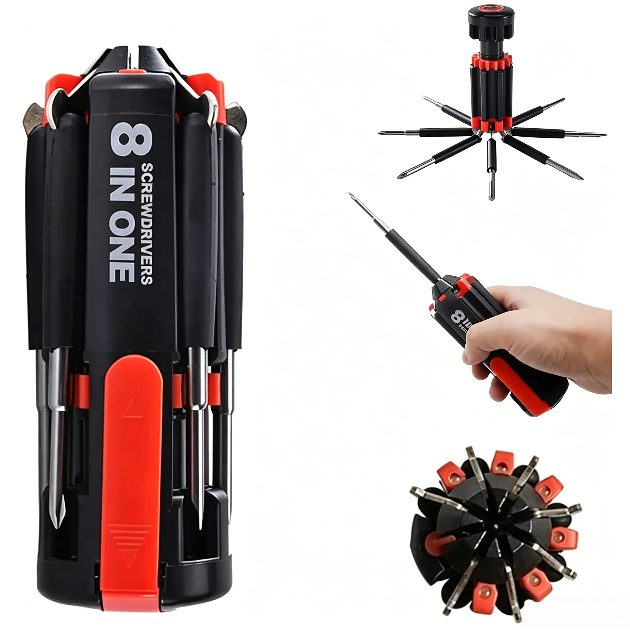 8-in-1 Multipurpose Screwdriver Kit, Portable All-In-1 Repair Screwdriver Combo with 6 LED Torch for Home & Car Use (Battery Not Included)