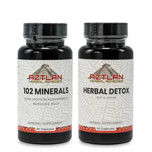 Aztlan Herbal Remedies Starter Pack 102 Minerals & Herbal Detox Capsules - 90 Count Each for Improved Regularity & Nourishment - US Healthcare Supplement