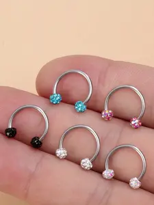 Bling Artificial Crystal Ball Septum Piercing, Septum Clicker Ring, Nose Rings Lip Ring, Stainless Steel Cartilage Tragus Helix Jewelry, 16 Gauge