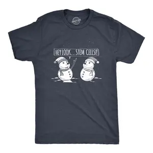 Mens Snowmen Hey Look Stem Cells T Shirt Funny Winter Christmas Sarcastic Tee Mens Funny T Shirts Cool Vintage Fashion T-Shirt Gift Classic Menswear Christmas Apparel for Men Funny Science Short Sleeve Novelty Navy