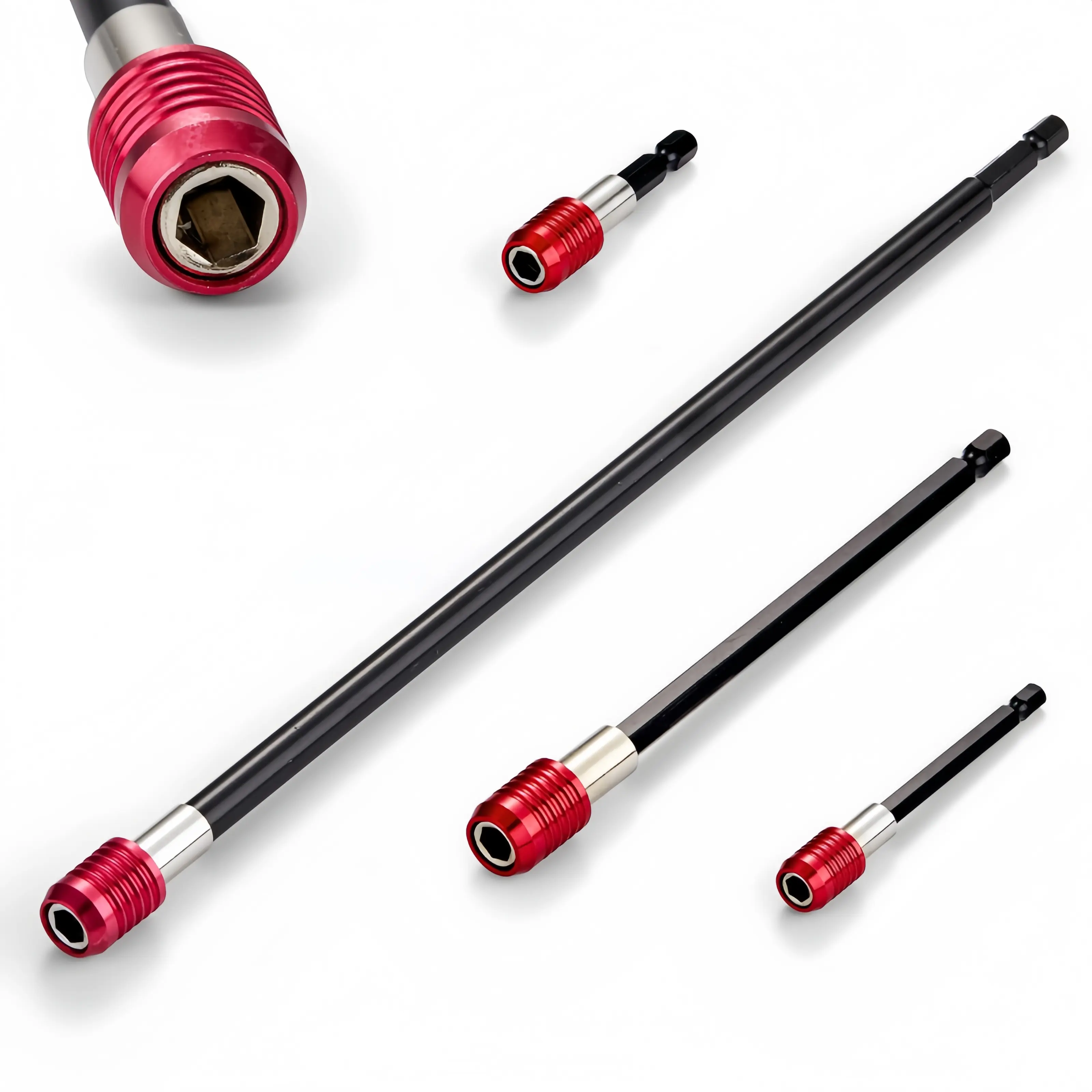 Magnetic Multipurpose Screwdriver Work Tools 4-Piece Set - 2/4/6/12" Extra Long Bit Holders, 1/4" Hex Shank Quick Release Extension Adapter, Durable CR-V Steel, Fits Impact Drivers for Extended Reach Tasks, Prevents Bit Loss, Multifunctional Screwdriver,