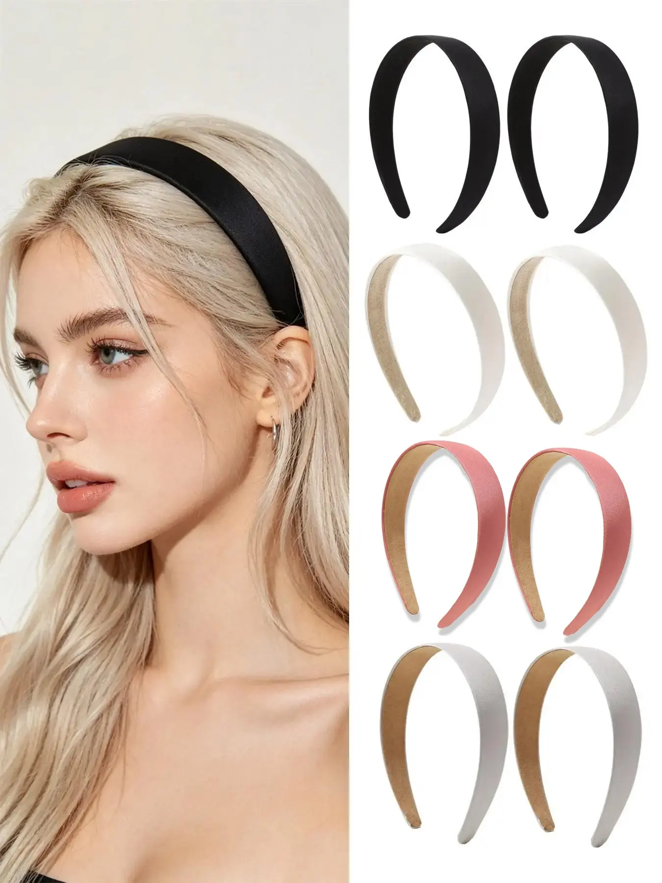 8pcs Solid Color Simple Hair Bands for Women, High-End Satin Material, Slimming Face Design, Versatile Outdoor Use, Washing Headbands, Headband Set, Hair Accessories, Hairbands