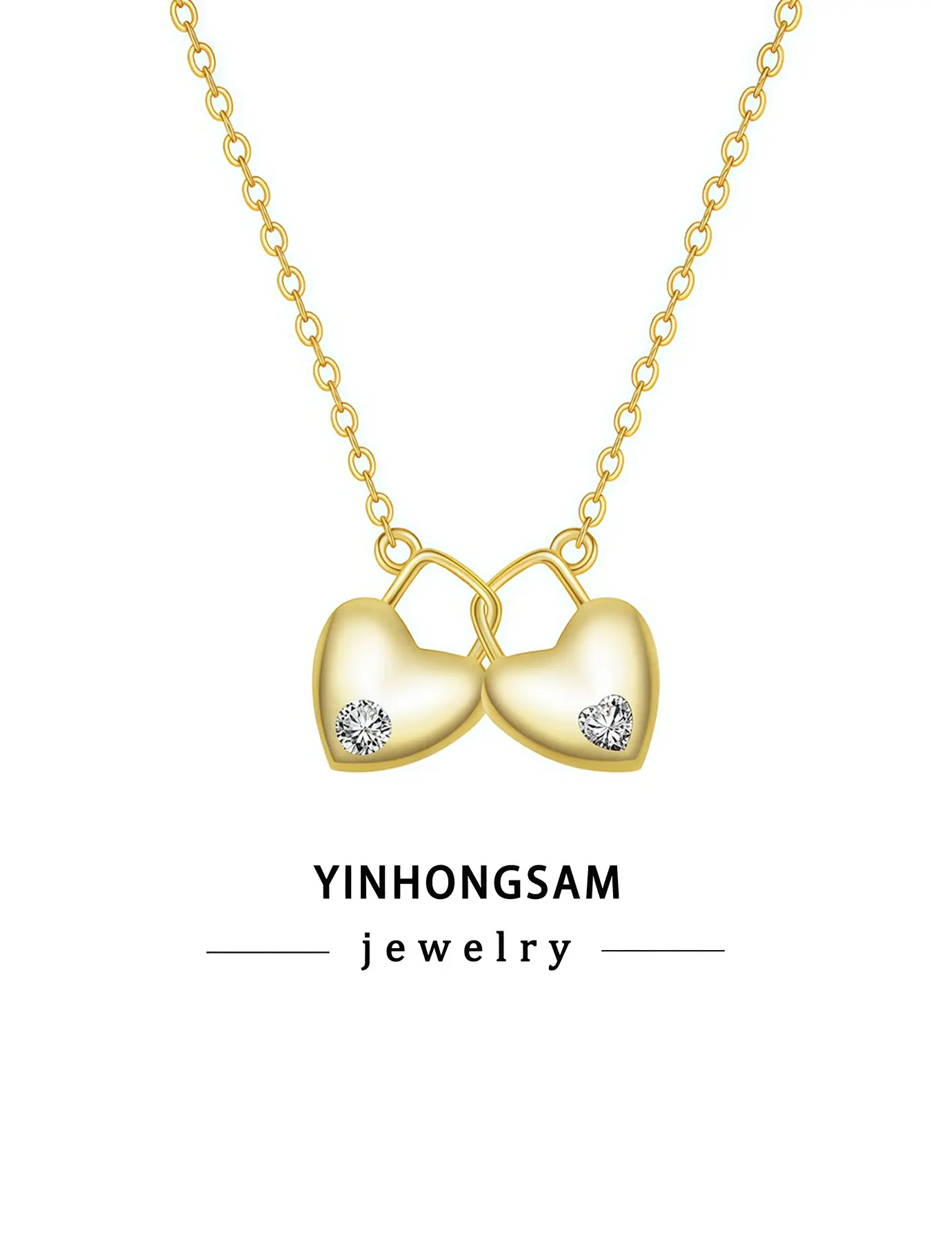 Double Heart Lock Necklace, Personalized Heart Pendant Necklace, Trendy Gold Jewelry Gift for Women