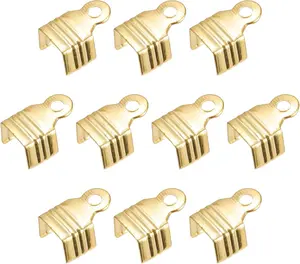 uxcell 200Pcs Fold Over Cord Ends, 8x11mm Terminators Crimp End Tips for Leather Ribbon Craft Making, Gold Tone