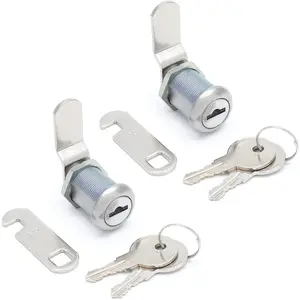 2 Pack Cabinet Cam Lock with 7/8 Inch Cylinder, Offset & Hook Cam Thumb Locks, Tool Box Lock Replacement RV Locks for Storage Door File Drawer Dresser Mailbox, Nickel Finish