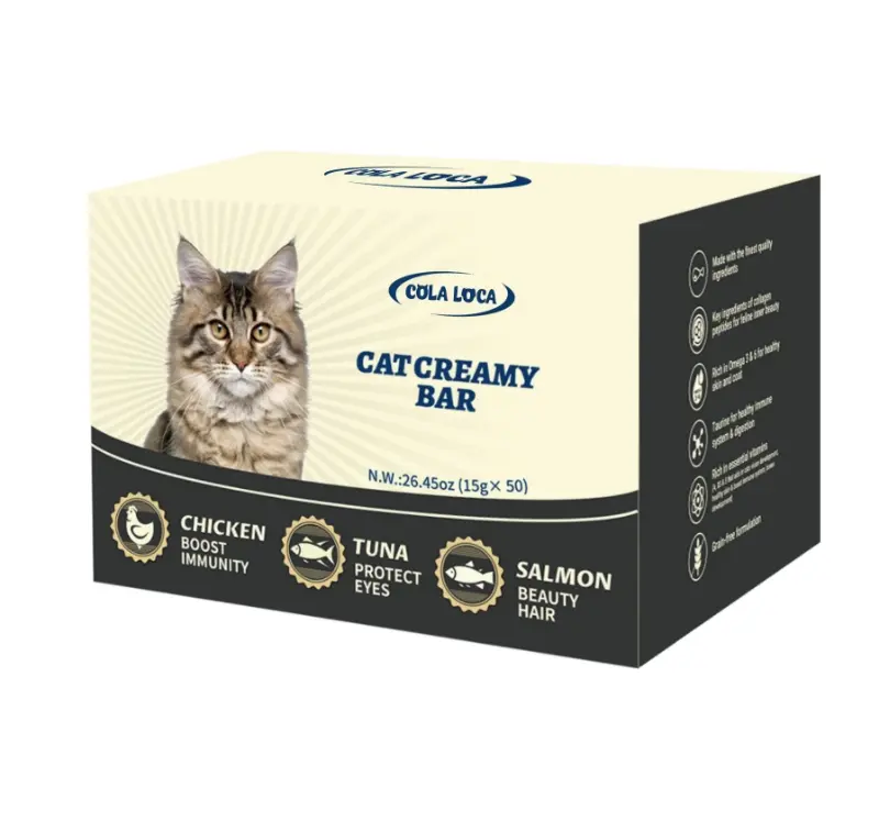Grain-Free Creamy Paste Cat Treats, 50-Pack Lickable Squeeze Food with 3 Flavors (Salmon, Chicken, Tuna), High Taurine, Natural Ingredients, Digestive Aid, No Preservatives/Additives, Safe for Kittens, Easy-Open Packaging