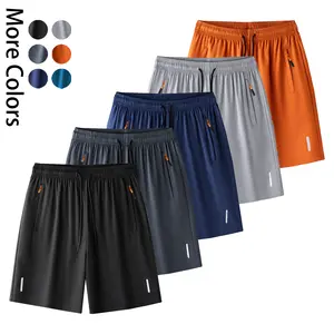 Summer quick-drying sports shorts for men, loose and breathable zipper pocket five-point pants, fitness running casual pants.