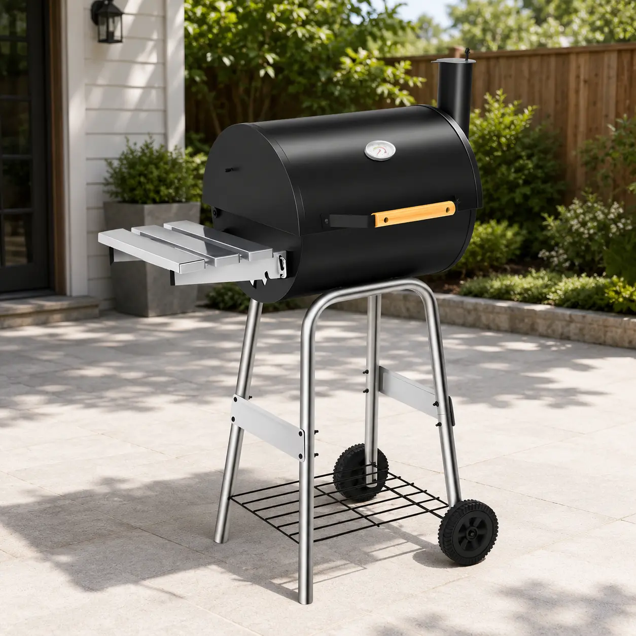 Barrel Shape Barbecue Grill, Compact Stainless Steel Tabletop BBQ Pit with Warming Rack for Patios & Outdoor Cooking, Bbq Charcoal Grills