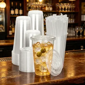 Clear Plastic Cups 100 Pack 16oz-20oz-24oz Disposable Cold Drink Cups for Party Picnic BBQ Travel Sturdy BPA-Free with Tight Secure Seal Lids & Straws Included