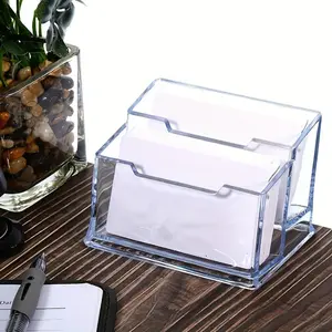 Acrylic Business Card Holder, 1 Count 2 Card Slots Business Card Display Box, Desktop Supplies for Office & Front Desk, Office Desk Accessories