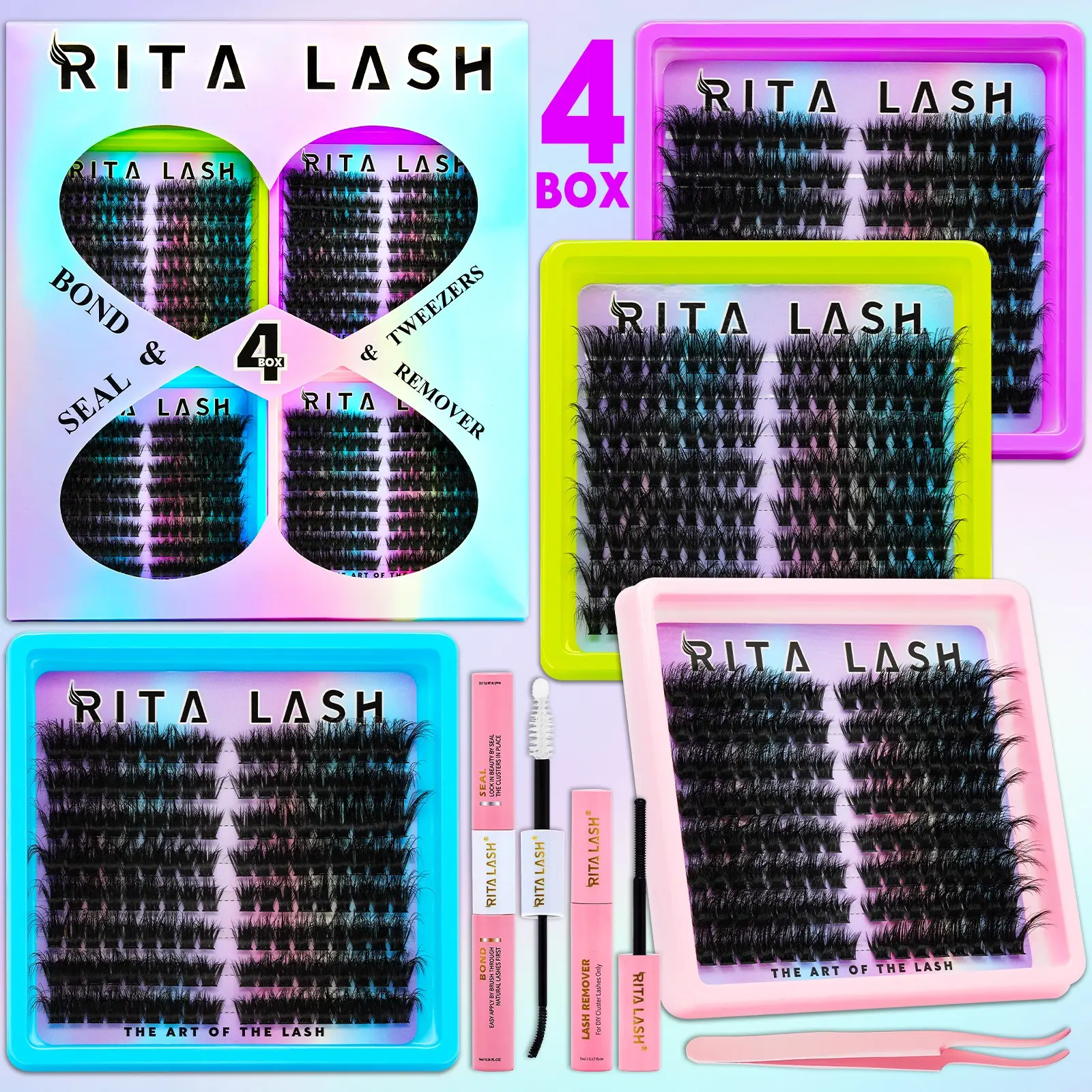RITALASH 544PCS 4 Styles Upgrade Cat Lash Clusters, WaterProof Lashes, Beginner Friendly Eyelashes, Eyelash Clusters Extensions for Beginners, DIY at Home Easily, Easy Apply Natural Look for Makeup Lash Clusters Volumized False Eyelashes