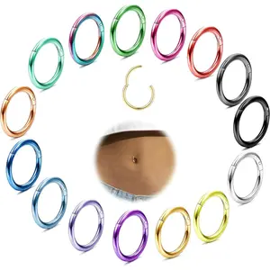 FLORIDECO 15PCS 316L Surgical Steel 14G Belly Button Rings Belly Rings Hoop Colorful Navel Rings Hoop Clicker Segment Hinged Seamless Hoop Belly Piercing Jewelry 8mm 10mm 12mm