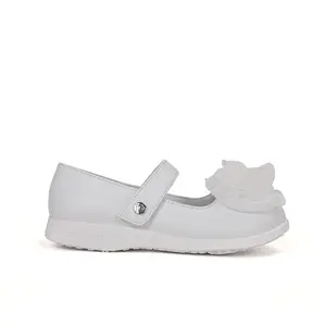 Pediped Myra Flex White Summer Shoes with Round Toe Floral Bow for Healthy Foot Development Approved by the American Podiatric Medical Association