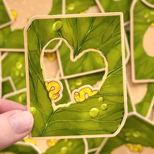 Leafy Caterpillars Sticker, Cute Bug Art Aesthetic Sticker, Laptop Water Bottle Decal Sticker