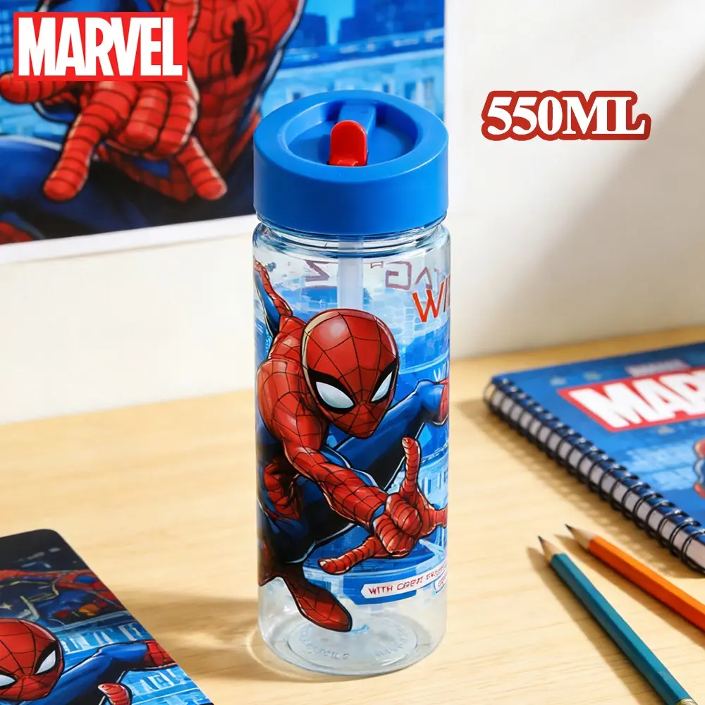 Marvel Spider-Man 550ML Straw Bottle, Water Bottles, Travel Water Bottle, Traveler Water Bottle, Blue Color, Portable & Durable Design, Ideal for Daily Use & Gifts, Recycled Material, Reusable