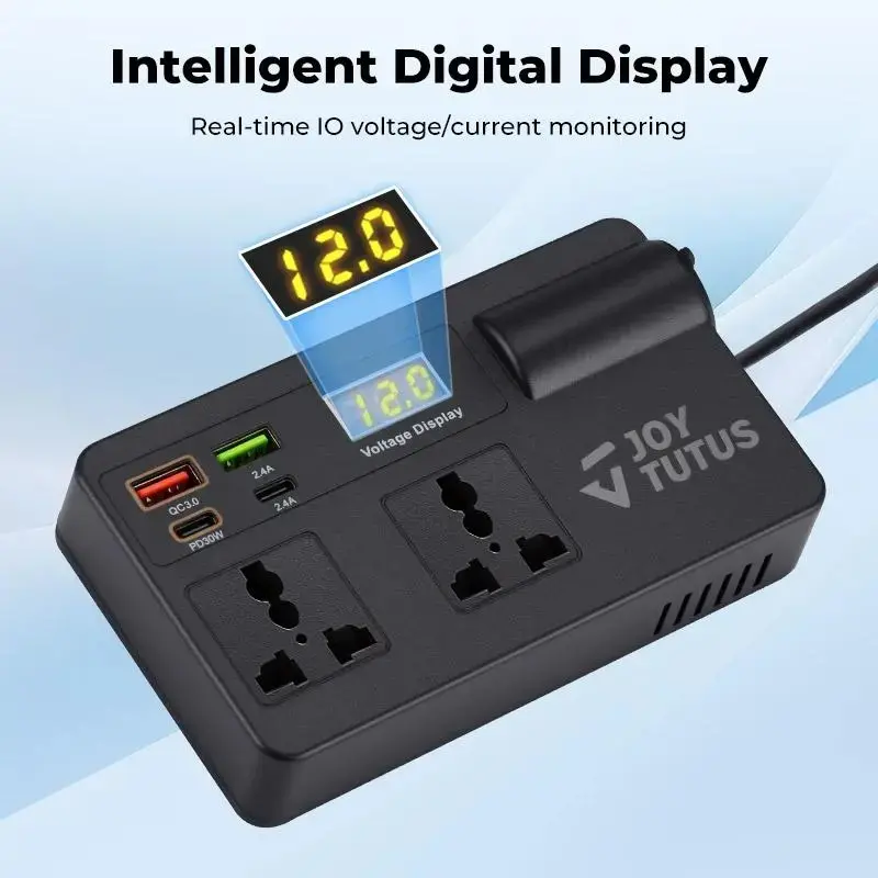 Joytutus 12V-24V to 220V Car Truck Inverter with Smart Chip, QC3.0 Fast Charging USB Ports, Wireless Carplay Adapter, Compact Lightweight Design, Smart Car Charger, USB Mobile Charger, Fast Charging Solution, Universal Car Adapter