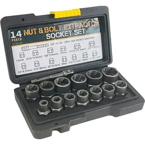 14Pcs Bolt Nuts Extractor Socket Set, 3/8" Drive Bolt Rmover Socket Set, Stripped Lug Nut Remover Extraction Set for Damaged, Rusted, Rounded-Off Nuts Bolts Screws