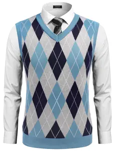 COOFANDY B Men's Sleeveless V Neck Pullover Sweater Slim Fit Casual Argyle Sweater Vest