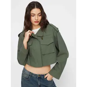 Cider 100% Cotton Collar Zip Through Oversized Crop Jacket