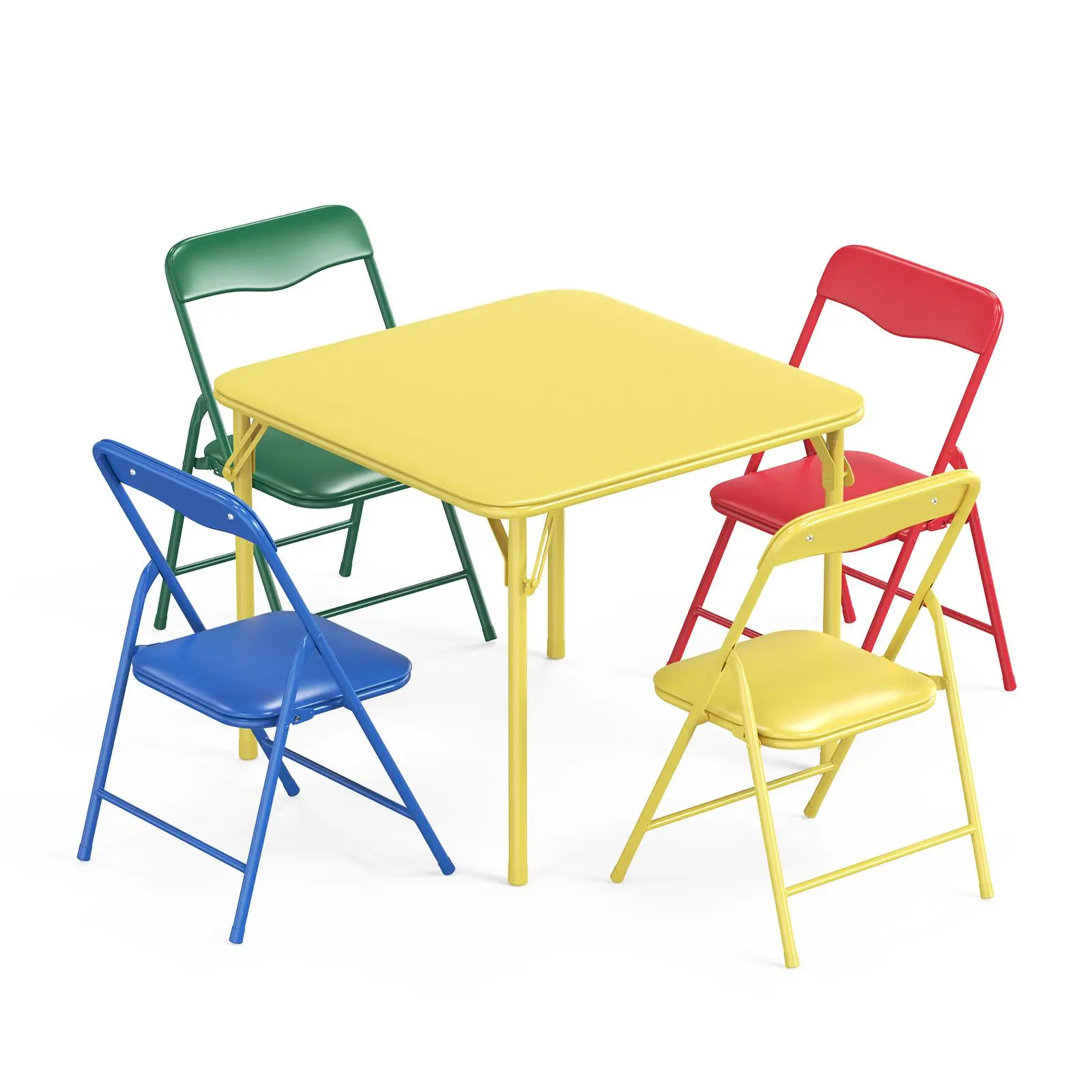 JOYMOR 5-Piece Kids Folding Table and Chairs Set, Metal Frame Children's Activity Set with Easy-Fold Design, Kids Table and Chairs for Playroom & Classroom