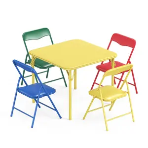 JOYMOR 5-Piece Kids Folding Table and Chairs Set, Metal Frame Children's Activity Set with Easy-Fold Design, Kids Table and Chairs for Playroom & Classroom