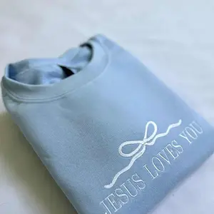 Embroidered Jesus Loves You Sweatshirt, Christian Crewneck, Faith Based Apparel, Bible Verse Sweatshirt, Inspirational Christian Gift