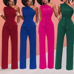 Women’s new black one-shoulder evening dress/jumpsuit with pockets—wide-leg pants, strapless design, prom gown style; available as a bikini.