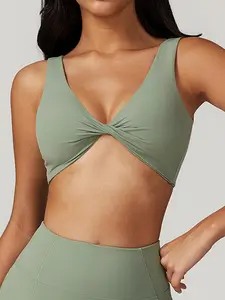 Women's Twist Criss Cross Sports Bra, Solid Color Breathable Comfortable Sports Bra, Ladies Sportswear Clothing for Indoor Outdoor Wear