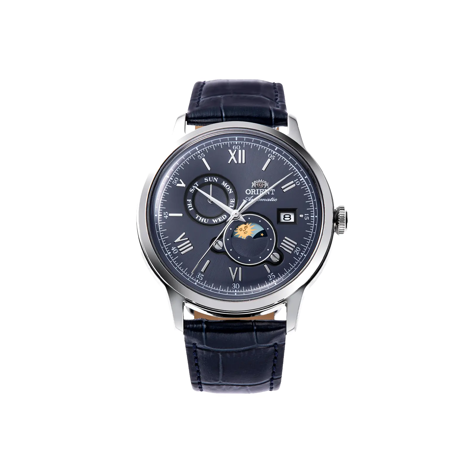 Orient Men's Bambino Version 9 Automatic Dress Watch, 41.5mm Stainless Steel Case, Blue Dial, Leather Strap, Men's Stainless Steel Watches, Stainless Steel Watch