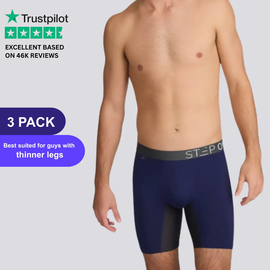 Step One Men's Trunks 3 Pack, Anti-Chafe, Breathable Bamboo Fabric, UltraGlyde Panels, Hidden Elastic Pouch, Premium Underwear, Athletic Daily wear.