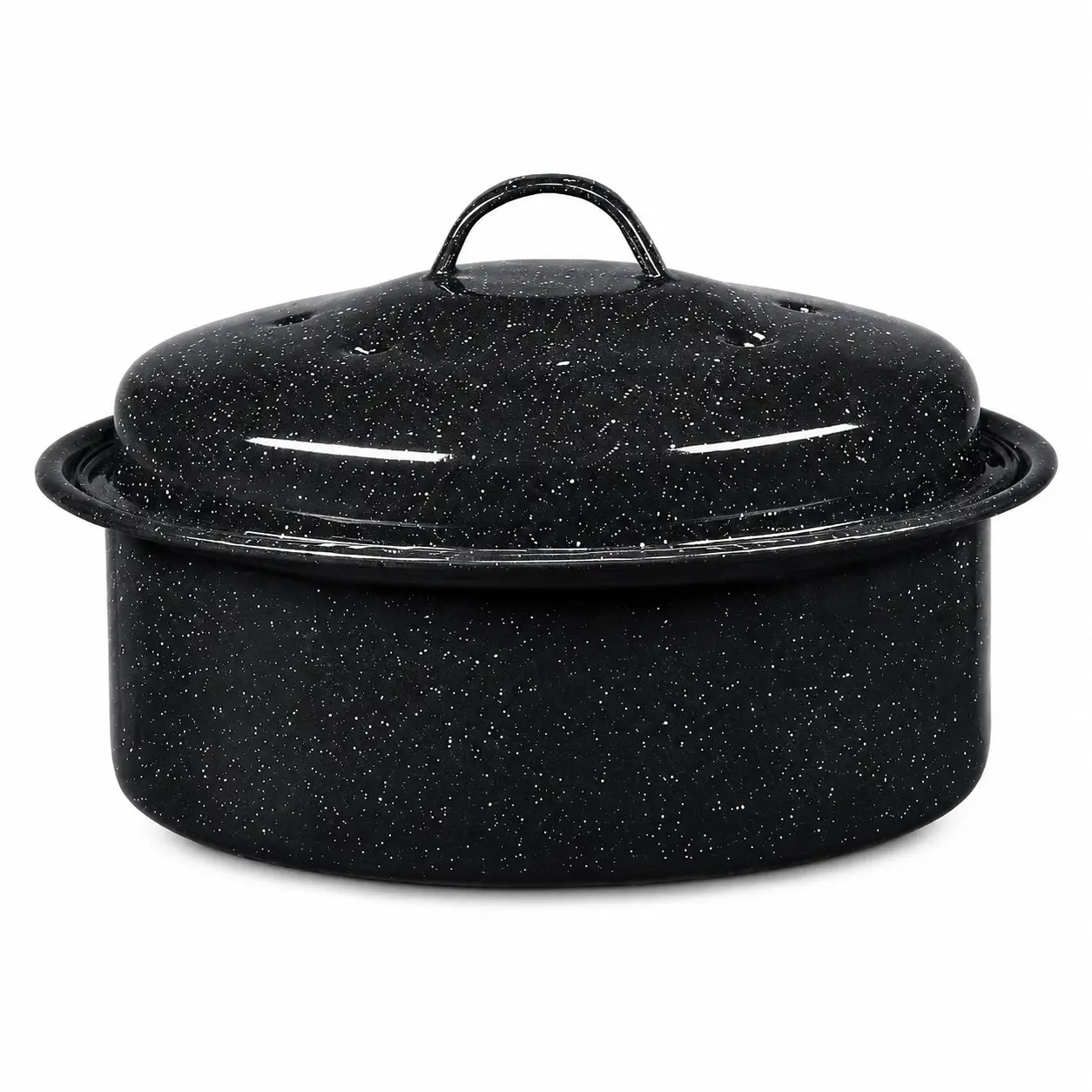 8.7-Inch Classic Lightweight Enamel Covered Roaster Pan with Lid - Oven-Safe Kitchen Cookware for Indoor Roasting Chicken, Slow Cooking (1-Pan Pot Design)