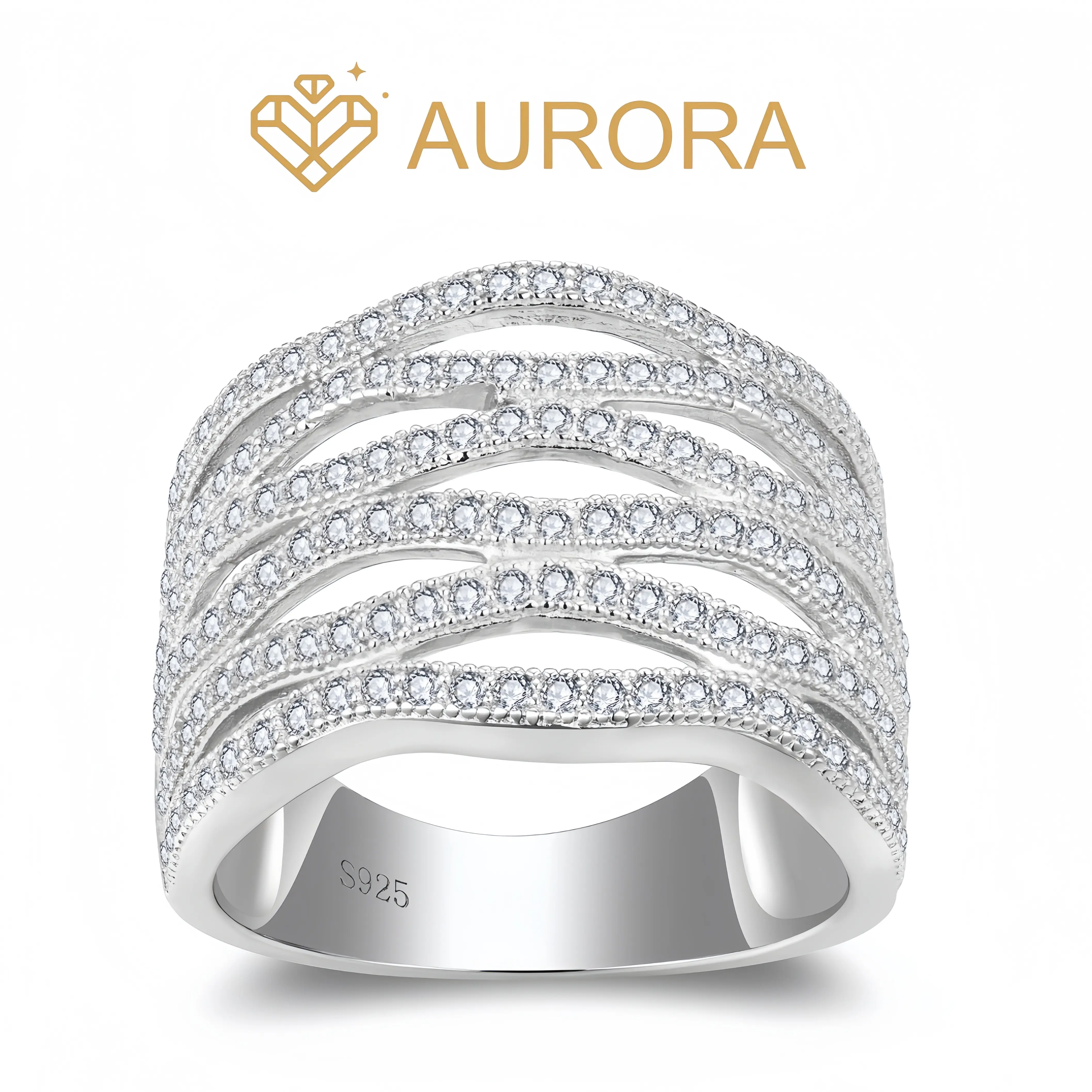 【#116 Dazzle Weave】Moissanite Stackable band ring enhancer Ring Band with 925 Sterling Silver Synthetic Moissanite
