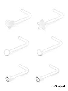 Clear Nose Studs, L Shaped Straight Hook Nose Stud, Nose Bone Nose Screw, Plastic Nose Rings for Surgery Work, Heart Star Clear Nose Piercing Jewelry, Nose Hoop, Nose Rings Hoops