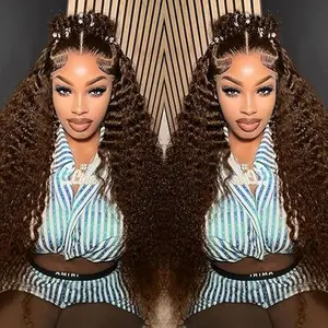 Chocolate Brown Lace Front Wigs Human Hair 13x6 HD Deep Wave 180 Density Deep HD Lace Frontal  wigs for black women