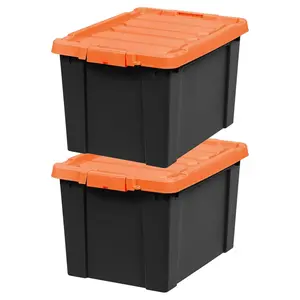 IRIS USA 4 Pack Lockable Storage Bins Stackable Containers, 20 Gal, Black/Orange