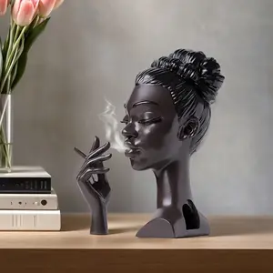 Black Lady Smoky Furnace Creative Lightweight Luxury Desk Ornament Figurine Resin Craft Black Incense Burner