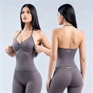 DFYNE Longline Strappy Top  and Shorts/Leggings Set- Seamless shaping design, hip-lifting design, women's sportswear set, suitable for various occasions such as yoga, fitness, cycling, hiking, running, sports, and outdoor leisure