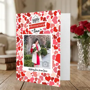 Custom Anniversary Photo Greeting Card 5x8 Folded – Personalized Picture, Name & Love Message – Romantic Gift for Couples
