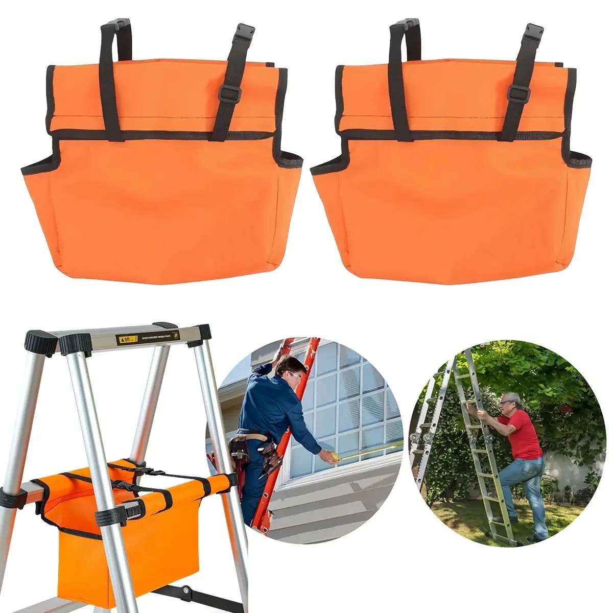 2/4/6 Counts Ladder Tool Bag Organizer for Scissor Ladder – Oxford Fabric, Abrasion-Resistant & Portable, Pouches for Scissor Ladder, Hands-Free for Electricians Carpenters, Tool Storage Bag, Construction Tool Organizer, Tool Organizing Bag
