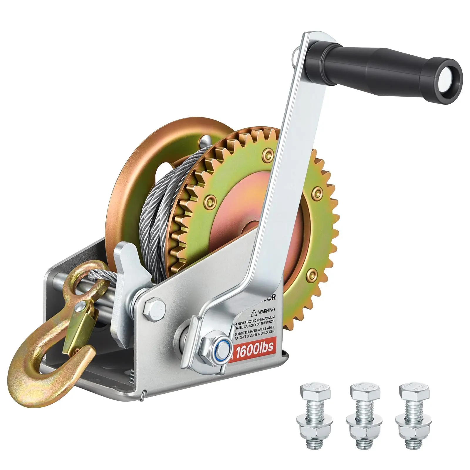 【summerfinds】VEVOR Boat Winch, 1600 lbs Hand Winch, Heavy Duty Manual Rope Crank with 32.8ft Steel Wire, Portable Two-Way Ratchet, Anti-Slip Handle, Easy Installation Gear for Boat Trailer ATV Towing