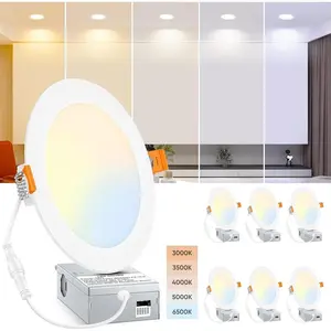 2/4/6-Pack 6-Inch 5CCT LED Recessed Ceiling Light Fixtures Ultra-Thin 12W 150W Equivalent 3000K-6500K 1200LM Dimmable Trimless Downlights for Kitchen Hallway Dining Room