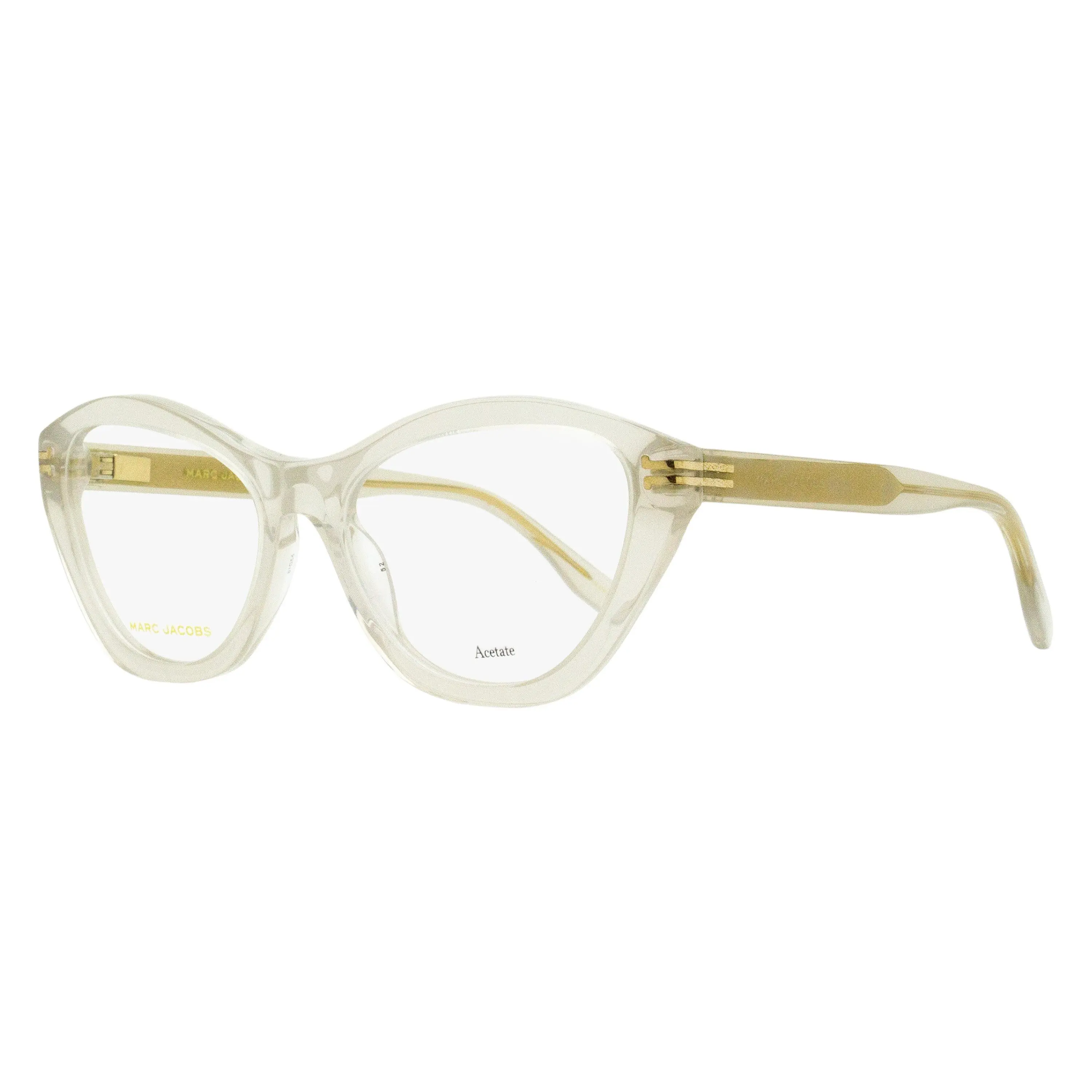 Marc Jacobs Fashion Eyeglasses - Rounded Cat-Eye Stylish Eyewear, MJ 1086 FWM Nude Acetate Frames with Logo Trim, Spring Hinges, 52mm, Round Frames, Women's Fashion, Demo Lens, Everyday, Bisphenol A (Bpa), Demo Lenses Included